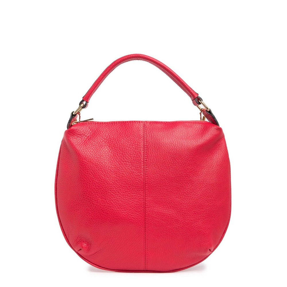 Giulia Massari Top Handle Pebbled Leather Bag In Red Purse Italy Made